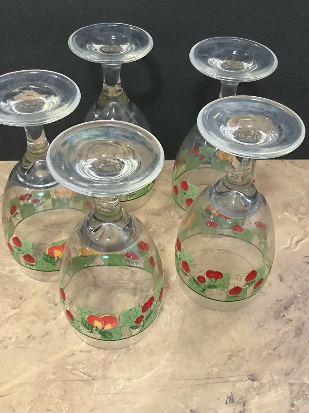 Vintage Fruit Wine Goblet Set - Cottage Kitchen Stemware